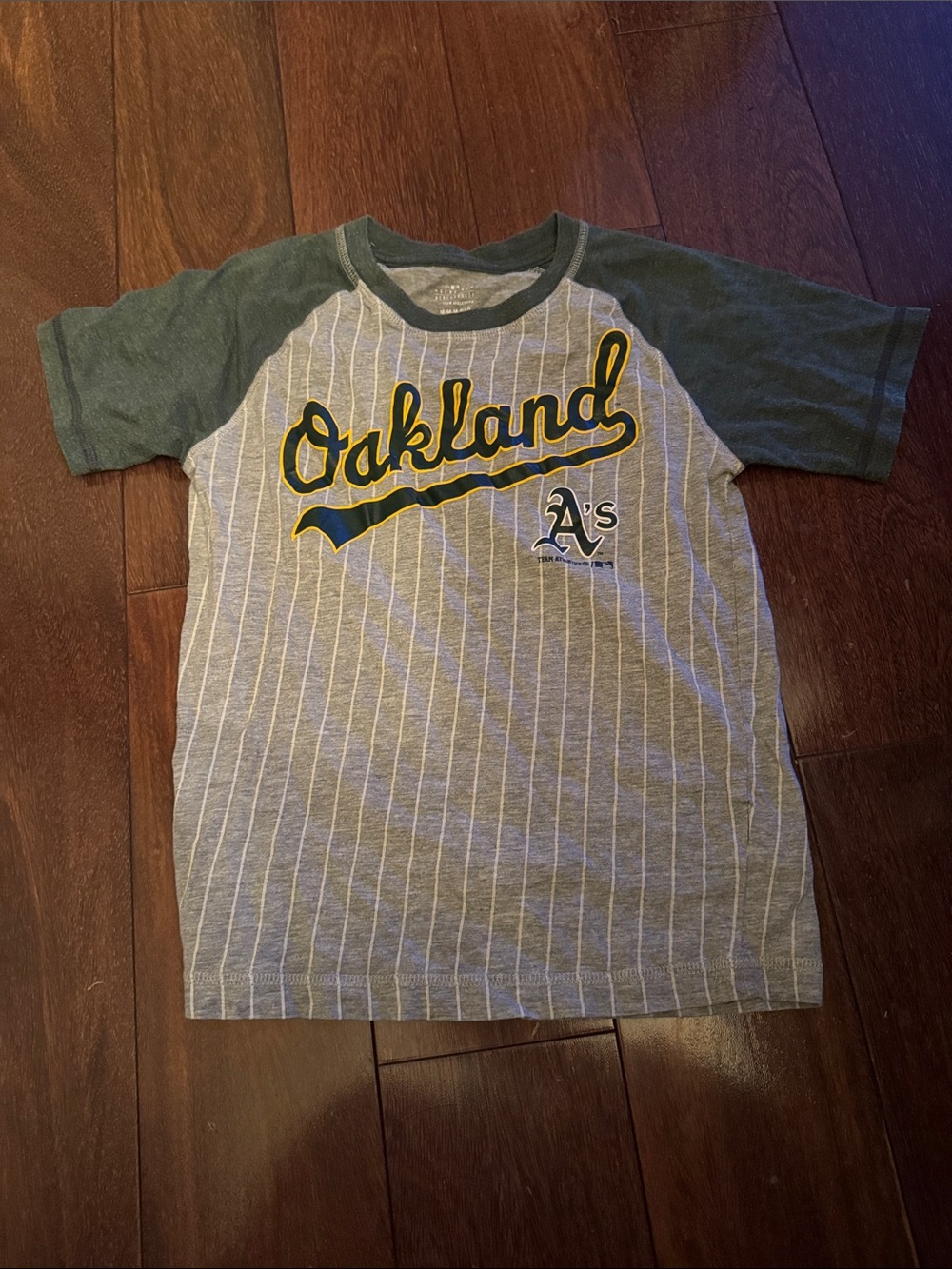 Oakland A's Kids Raglan Short Sleeve Tee - Gray & Green